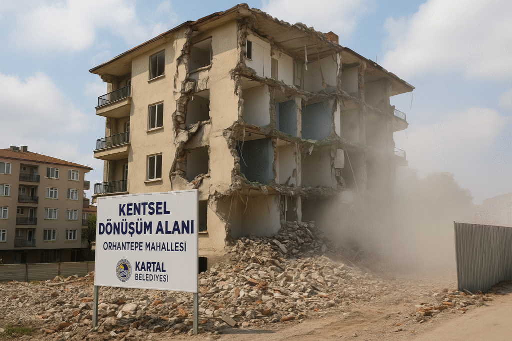 Kartal Orhantepe Mahallesi'nde kentsel dönüşüm süreci kapsamında tahliye edilen bir bina (2025)